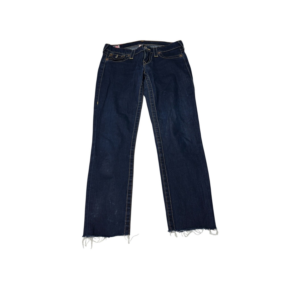 True Religion Misty Section Indigo Straight‎ Leg Raw Hem Jeans Womens 30X26 USA